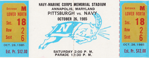 1985 Pittsburgh vs. Navy Football Ticket Art