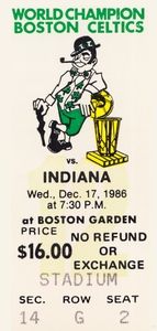 1986 Boston Celtics vs. Indiana Pacers Ticket Art