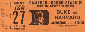 1986 Duke vs. Harvard Basketball Ticket Art
