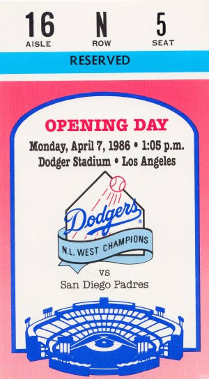 1986 Los Angeles Dodgers Opening Day Ticket Art