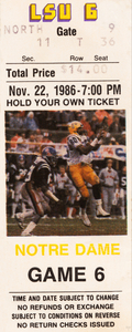 1986 Notre Dame vs. LSU Football Ticket Canvas Art