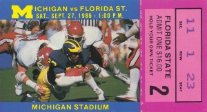 1986 Michigan vs. Florida State Football Ticket Art