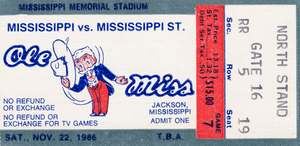1986 Ole Miss vs. Mississippi State Football Ticket Canvas