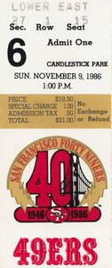 1986 San Francisco 49ers vs. Cardinals Football Ticket Canvas