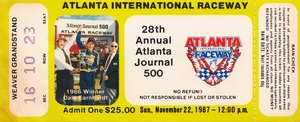 1987 Atlanta Journal 500 Auto Race Ticket Stub Canvas