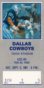 1987 Dallas Cowboys Ticket Stub Art | Row 1