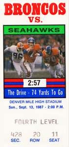 1987 Denver Broncos vs. Seattle Seahawks Football Ticket Canvas