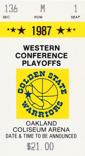 1987 golden state warriors nba basketball ticket art oakland coliseum