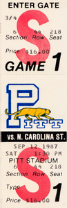 1987 Pitt Panthers vs. NC State Football Ticket Print