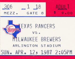 1987 Texas Rangers Baseball Ticket Canvas