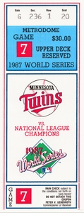 1987 World Series Game 7 Minnesota Twins Ticket 