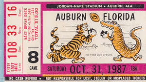 1987 Auburn vs. Florida Football Ticket Art