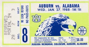 1988 Alabama vs. Auburn Basketball Ticket Stub Poster