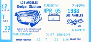 1988 LA Dodgers vs. Giants Baseball Ticket Canvas 
