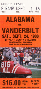 1988 Vanderbilt vs. Alabama Football Ticket Art