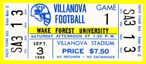 1988 villanova wake forest university college football ticket stub