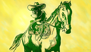 Vintage Baylor Bear on a Horse Cartoon