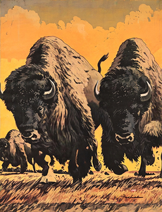 Vintage Buffalo Art by Fred Ludekens