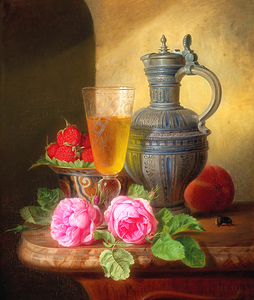 Mid 1800s Art: Still Life With Roses And Strawberries 