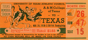 1936 Texas Longhorns Football Ticket Wall Art | Row One