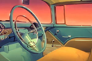 Vintage Car Steering Wheel Art