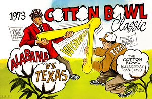 1973 Texas Longhorns vs. Alabama Cotton Bowl Cartoon Art