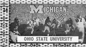 1957 michigan football ticket black white remix