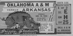 1943 Arkansas Razorbacks Ticket Black and White