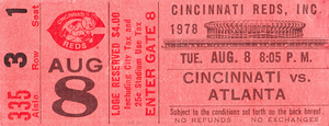 1978 Cincinnati Reds vs. Atlanta Braves Ticket Wall Art