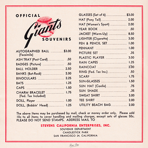 1960 Giants Souvenir Ad Wall Art