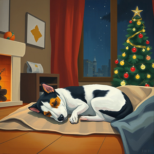Rat Terrier Sleeping on Christmas Eve