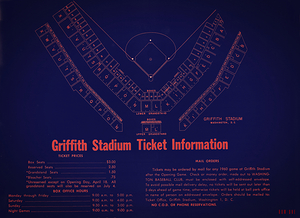 1960 Griffith Stadium Ticket Prices and Seating
