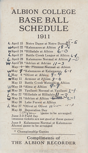 1911 Albion College Britons Baseball Schedule Wall Art