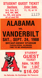 1988 Alabama Crimson Tide Ticket Art