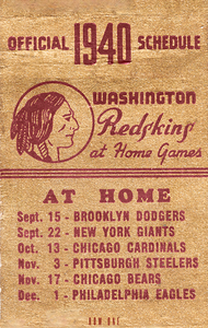 1940 Washington Redskins Schedule Art