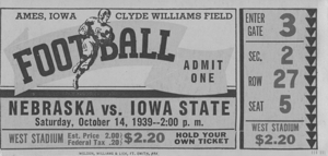 1939 Iowa State vs. Nebraska Black and White Ticket Remix