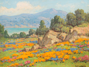 Coastal View with Poppies and Lupine