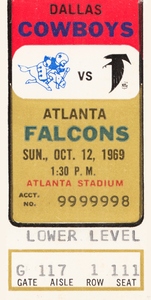 Dallas Cowboys vs. Atlanta Falcons 1969 Football Ticket Stub Art