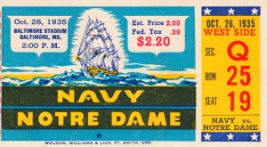 1935 Notre Dame vs. Navy Ticket Stub Wall Art