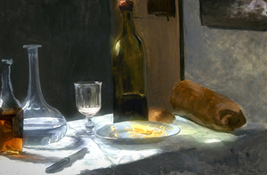 carafe bottle bread wine monet art