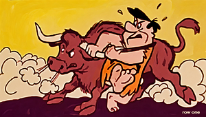 Fred Flintstone Wrestling a Steer