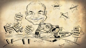 Gordie Howe Golden Jet Cartoon Hockey Art