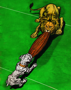 Lion vs. Bulldog Tussle for the Ball Football Art Sale