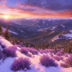 mountains at sunset lavender plants