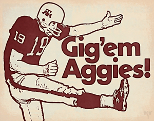 Retro Gig Em Aggies TAMU Football Art
