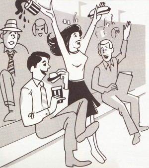 Vintage Sixties Cheering Fans Cartoon Art