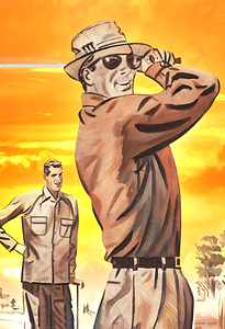 row one golf art sunset swing