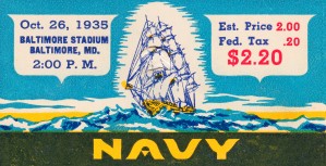 1935 Vintage Navy Football Ticket Art