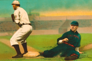 Vintage Baseball Art Trying to Catch Him Napping
