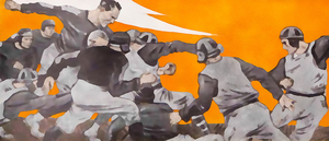 1921 Vintage Football Art with Orange Sky